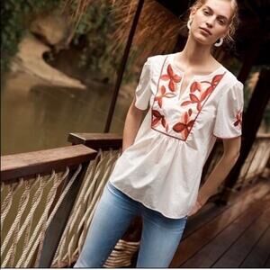 Madewell Embroidered Fable Top In White Floral Sz XS